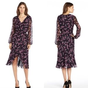 Anthropologie Yoana Baraschi Chiffon Little Feather Midi Dress Sz 4